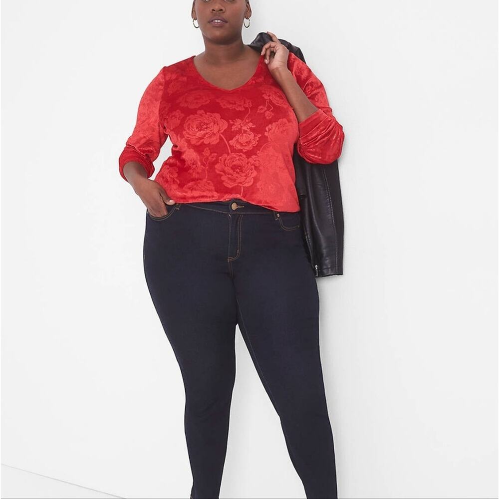 Lane Bryant Red Velvet Burnout Long Sleeve Stretch Soft Blouse Plus Size 26 28 4